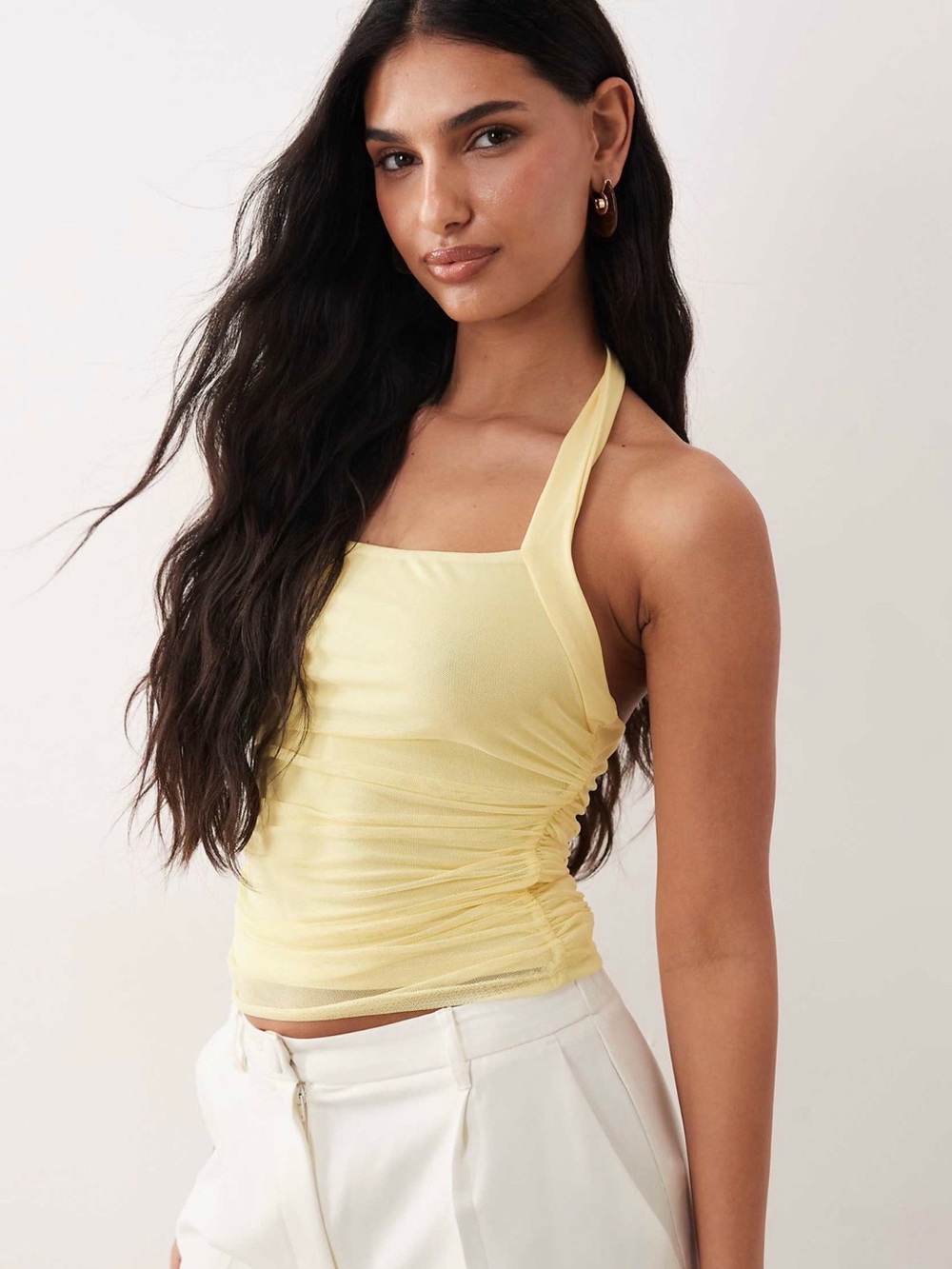 ASOS Sheer Halter Ruched Tank Top